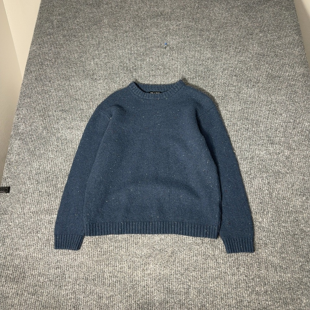Line of‎ Trade Sweater Mens Fits S Blue Wool Blend Speckled Elbow Patch Crewneck